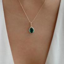 Grandmother Green Crystal Necklace Popular Jewelry Water Drop Pendant Court Vintage Collarbone Chain Accessories Women brown