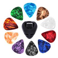 10Pcs Acoustic Electric Bass Guitars Pick Non-slip Guitar Pick Plectrums with Pick Holder Colorful Guitar Plectrums A black