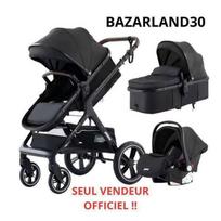 3-in-1 kūdikio vežimėlis, kombinuotas automobilinė kėdutė, lopšys, Trio, atsukamas, reguliuojamas, aukštos kokybės, nepraduriami ratai, rankena. JUODA juoda