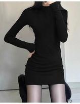 Petite Korean Style Black Spicy Girl Mid-Length Velvet Hip-Hugging Autumn/Winter Skirt Dress S gray