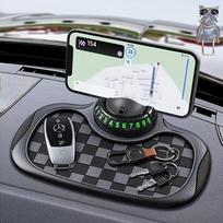 Universalus neslystantis automobilio prietaisų skydelio kilimėlis su besisukančiu telefono laikikliu, erdvi vieta akiniams ir raktams, karščiui atspari silikoninė medžiaga juoda