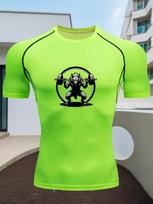 Mens Red Compression Short Sleeve T-Shirt Weightlifting Gorilla Graphic Quick Dry Breathable High Elasticity Gym And Workout Athletic Top S fluorescencinė žalia spalva