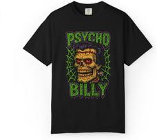 Psycho Billy Skull T-Shirt Retro Horror Rockabilly Graphic Tee – Vintage Gothic Monster Punk Style Shirt S