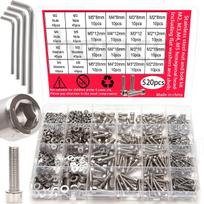 520 PCS Stainless Steel Hexagon Nut and Bolt Combo Set - M2,M3, M4, M5,  Hex Heads - Includes Flat Washer Wrench 520pcs