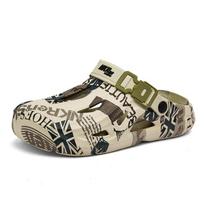 Men EVA Water Clog Sandals Printed Outdoor Beach Garden Slip On Hollow Summer Casual Footwear Daily Lightweight Breathable 38 beige