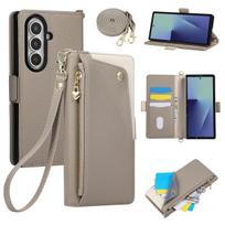 Crossbody Wrist Strap Case for Samsung Galaxy Z Fold 8 Ultra 7 6 5 4 3 5G Wallet with Card Holder Zipper PU Leather Flip Cover Galaxy Z Fold7 mėlyna