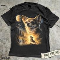 Chihuahua Howling to The Moon Vintage T-Shirt, 90s Retro Animal Graphic Tee S-3X S gray