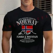 Norway Flag Fjord Mountain Motorcycle Cotton T Shirt Casual O-Neck Short Sleeved Tops Tee XL gray