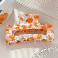 1Pc Elegant Hollow-Out Hair Clip Vibrant Fruit Design Anti-Slip Rectangular Hair Accessories for Women Cute Ponytail Hair Clips oranžinė