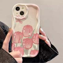 Pink Tulips Are Suitable for Apple 16promax Mobile Phone Case 15 Women's IPhone 14pro/13 Cream Pattern iPhone 16 beige