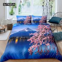 Mount Fuji Duvet Cover Collection Lake And Mountain Comforter Cover Microfiber Natural Scenery Bedding Collection Summer Vacation Quilt Cover 70x133cm 2pcs gray