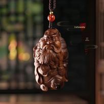 Natural Lightning-Struck Jujube Wood Double-Sided Zhong Kui Pendant – Daoist Culture Peace Card brown