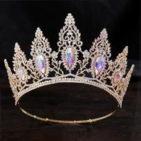Baroque Round Diadem Royal Queen Tiaras and Crowns Bridal Wedding Pageant Crown Hair Jewelry Accessories white