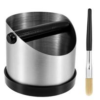 Coffee Ground Knock Box Stainless Steel Espresso Knock Box with Cleaning Brush Non Slip Beveled Coffee Ground Bin gray
