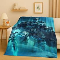 WOW World of Warcraft Game Demon Hunter Arthas Cartoon Flannel Blanket,Ultra Soft Plush Throw for Home Bedroom Bed Sofa Cover 75x90cm blue