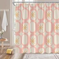Mid-Century Modern Atomic Round Squares Shower Curtain - Retro 50S Geometric Design, Polyester,Fashion Bath Decor W60H190(CM)-1 Pcs beige