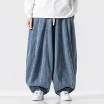 Vyriškos Kelnės Didelės Japonų Retro Laisvos Harem Tiesaus Kojos Kelnės Honkongo Stiliaus Plačios Kojos Džinsinės Žibintinės Kelnės 5XL blue