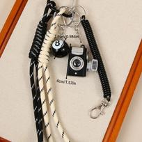 Cute Bag Pendant Keychain With Mini Camera 8 Ball Pendant Braided Strap For Handbags Backpacks Keys Decor black