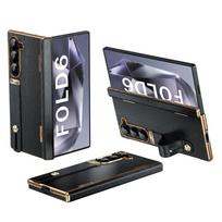 For Samsung Galaxy Z Fold 7 6 5 4 3 Luxury PU Leather Electroplated Hinge Protection Wrist Stand case With Glass Film Opp Bag&For Samsung Galaxy Z Fold 6 5G 7.6" juoda