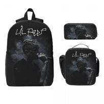 Lil Peep Cool Rapper Kids Backpack Lunch Box Pencil Boxes for Boys Girls Backpacks School bag Bookbag Set black