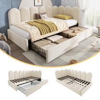 Apmuštas lovos rėmas Viengulė lova su stalčiais Laikymo lova Aksominė dienos sofa Sofos lova 90x190cm su groteliniu rėmu Suaugusiųjų Vaikų lova, Smėlio spalvos (Be čiužinio) 199 x 94 x 76 cm smėlis