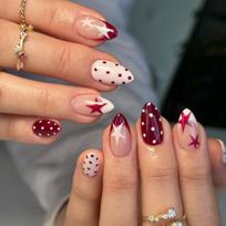 30Pcs Polka Dot Star French Tip Press On Nails High Quality False Nails Gift For Girls And Friends Medium Almond brown