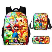 Mario Cartoon Backpack for Kids Students School Bag Set of 3 with Crossbody Pouch and Pencil Case