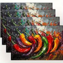Of 4, Abstract Art Spicy Chili Mexican Food Placemats, Stylish Printed Table Mats for Dining Tables, Kitchens, Parties 4Pcs