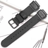 18 mm nailoninis laikrodžio dirželis Casio W800H vyrams, drobės sportinis, juodas žalias apyrankė SGW300 F91W F105/108/A158/168 AE1200WH AE1300 diržas 18mm black