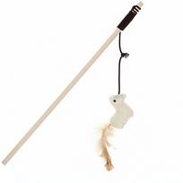 Cat Teasing Wand with Burlap, Feather, and Bell - Self-Entertainment Toy for Boredom Relief Teasing Stick beige