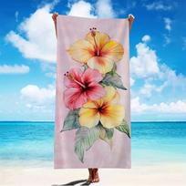 Vibrant Floral Beach Towel Beach Towel Vibrant Soft Pink Hibiscus Design Yoga Swimming Running Beach Pool Yoga Accessory 40x70cm