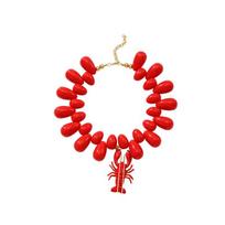 Handmade Red Lobster Bead Necklace Women Bold Beach Vacation Statement Chain With Alloy Pendant Red red