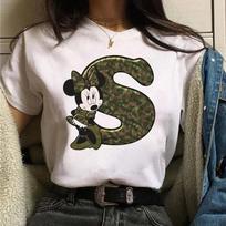 Kawaii Disney Cartoon Women T-shirt Cute Minnie Mouse Letter A B C D E Loose Short Sleeve Top Ladies T-shirt 2024 Summer Blouses S white