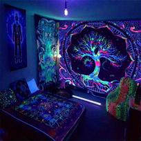 Tree Of Life Sun Moon Mandala Psychedelic Tapestry Wall Hanging Home Decor for Bedroom Living Room Hippie Meditation 130X150CM blue