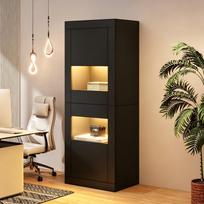 N625P286366367S) Black Display Cabinet with LED Lighting, 1 Glass Shelf, 61*42*162 cm, Freestanding Display Cabinet, Tall Cabinet, Storage Cabinet. 61 x 42 x 162 cm juoda