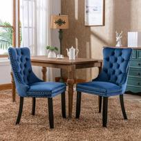Nikki Collection High-end Tufted Solid Wood Contemporary Velvet Upholstered Dining Chair with Wood Legs Nailhead Trim 2-Pcs Set, Blue, DE2001BL 65 x 50 x 95 cm mėlyna