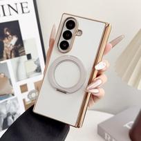 For Samsung Galaxy Z Fold 8 Ultra Case Hard PC Plating Ring Stand Magnetic Protective Back Cover for Z Fold 8 7 6 5 Phone Shell Galaxy Z Fold 8 white