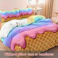 3pcs Vibrant Rainbow Ice Cream Wafer Cone Duvet Cover Set - Soft, Breathable, and Comfortable Bedding for Bedroom, Dormitory cot size 70x133cm gray