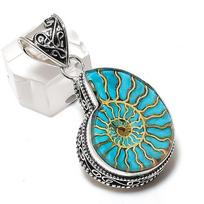 Amonito fosilijos brangakmenio 925 svarų sterlingų sidabro papuošalo pakabukas 1,81 colio blue