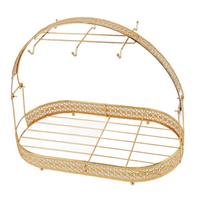 Mug Holder Stand Iron Coffee Cups Dishes   Mug Drainer Storage Drying Rack with 6 Hooks for Counter Cabinet Table Kitchen Restaurant beige