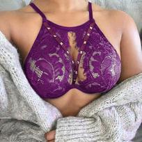 Ladies Erotic Lingerie Sexy Eyelashes Lace Lace No Steel Rings No Padded Bra XXL violetinė