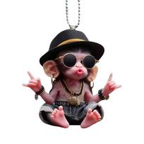 2D Monkey-Shaped Car Pendant Realistic Animal Monkey Bag Pendant Acrylic with Chain Rearview Mirror Ornaments black