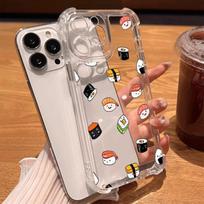 Sushi pattern transparent four corner anti drop phone case suitable for iPhone 17 16 15 14 13 12 11 Pro/Max/Plus shockproof iPhone 11PROMAX gryna