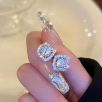 Exaggerated Full Rhinestone Stud Earrings for Women Korean Crystal Flower Drop Dangle Earrings Jewelry Accessories Wholesale gray