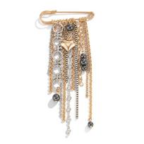 Ins Style Heart Brooch Black Beads Chain Tassel Metal Chain Brooch Sweet Cool Style Heart Pendant Beaded Tassel Lapel Pin beige