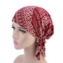 Women Ethnic Print Headscarf Indian Style Bandana Muslim Hat Tail Wrap Scarf for Head Covering One