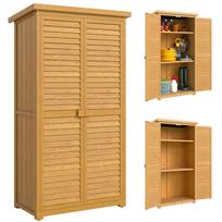 Wooden Small Shed, Garden Storage Shed with 3 Shelves, Asphalt Roof and Shutter Doors, Natural Wood Finish 87 x 465 x 160 cm natūrali