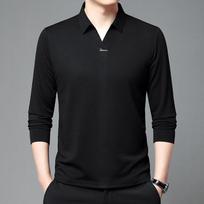 Men Loose Fit Long Sleeve Turn Down Collar Casual Solid Polo Shirt M juoda