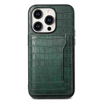 iPhone 17 Air Crocodile Pattern Leather Case with Card Slot for 16 Pro & 15 iPhone 11 Pro žalia