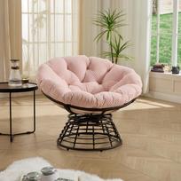 Ergonomic Wicker Papasan Chair, 360 degrees Swivel Indoor Outdoor with Soft Thick Cushion, Ideal for Living Room rožinė